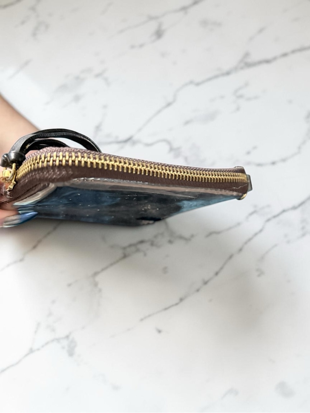 henri bendel 🪢 Small Clear Overlay Cosmetic Pouch in Taupe EUC - Picture 3 of 4